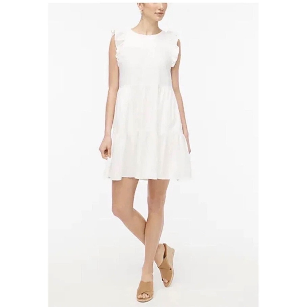 NWT J.Crew Tiered Linen Ruffle Sleeve Mini Dress 14 Summer Boho Cottage Resort